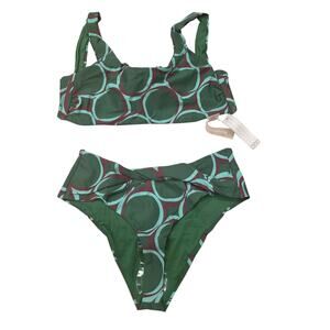 NWT Devon Windsor Scarlett Top Elsa Bottom Bikini Set Geo Green polka dot XS